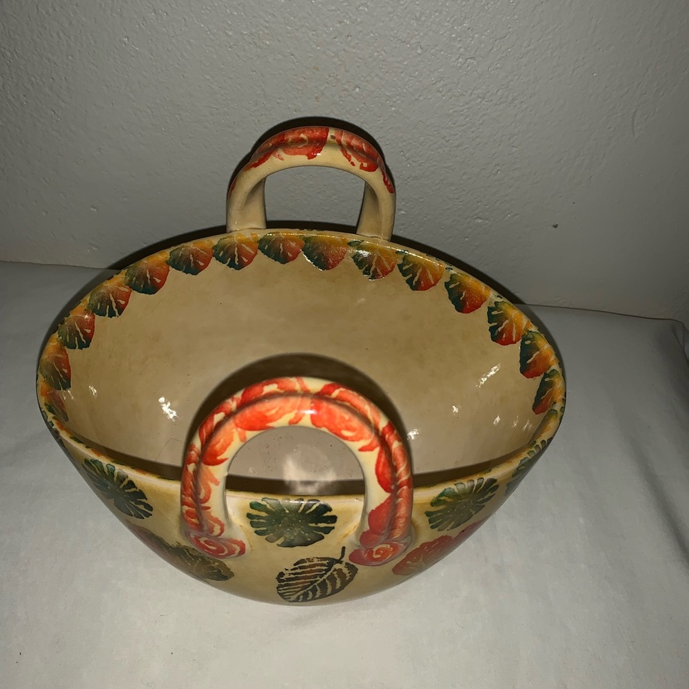 Italian Ceramic Handcrafted painting Vintage pottery basket falls motif.Perfect